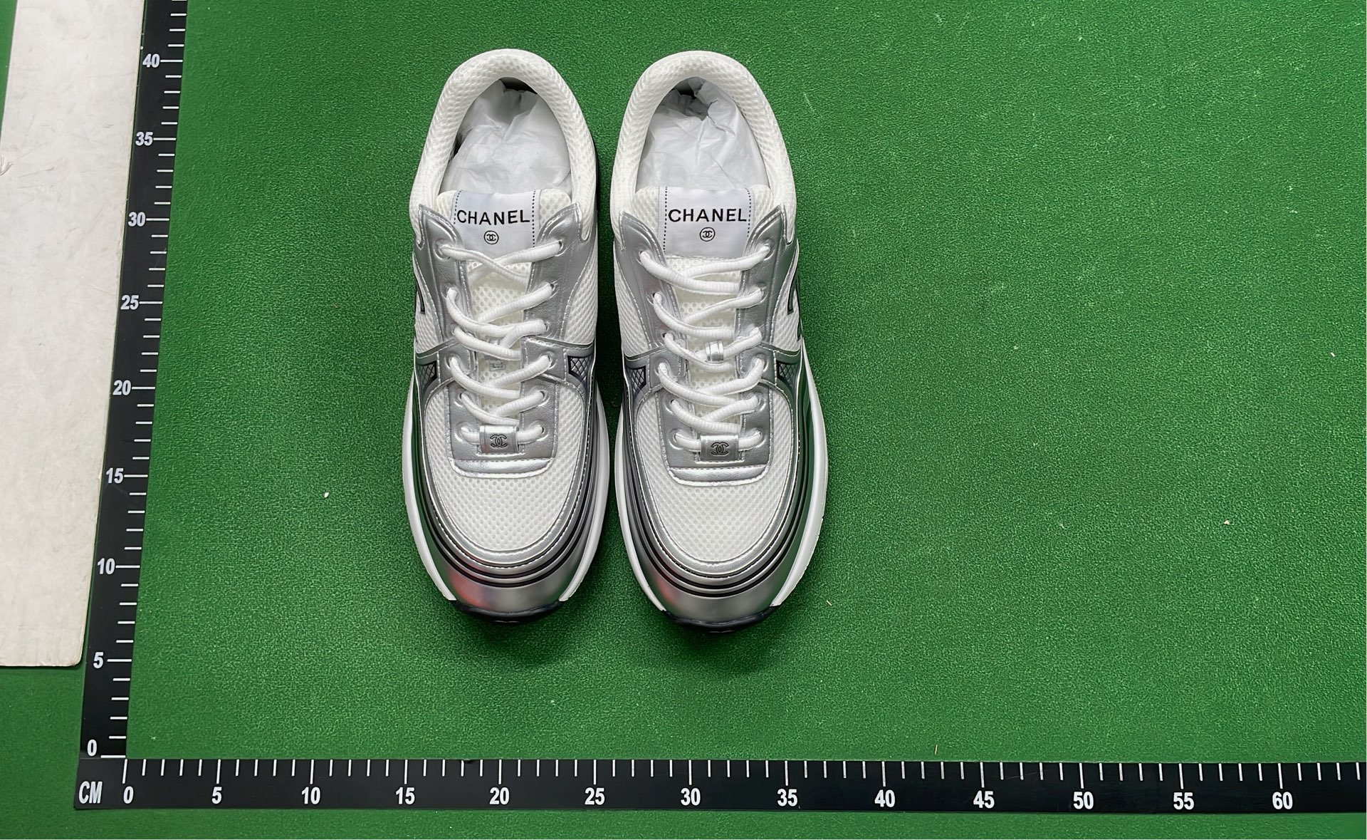 Chanel Silver Sneakers with CC Logo - Luxury Fashion Shoes