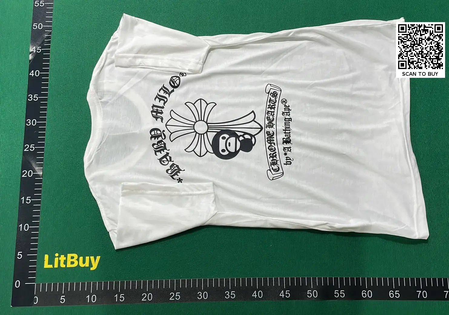  🔥BAPE跨境外贸短袖十字架小猴子梵文印花潮宽松纯棉圆领男女T恤 – QC photos preview | CnFans  | 7520041075