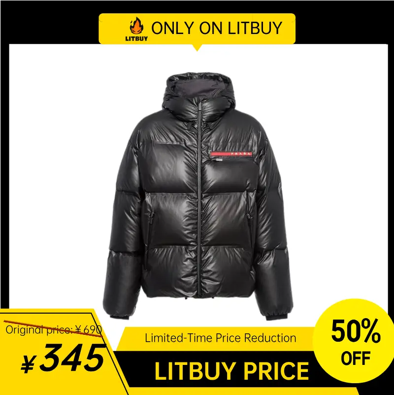 Pra Solid color zipper hooded down jacket-L